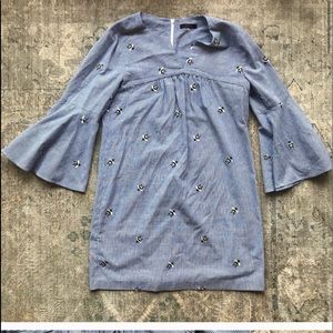 Trina Turk bell sleeve blue white stripe bee dress